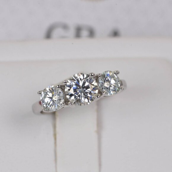 Certified 2.0ct 3 Stone Brilliant Cut Moissanite Engagement Ring - Picture 6 of 9